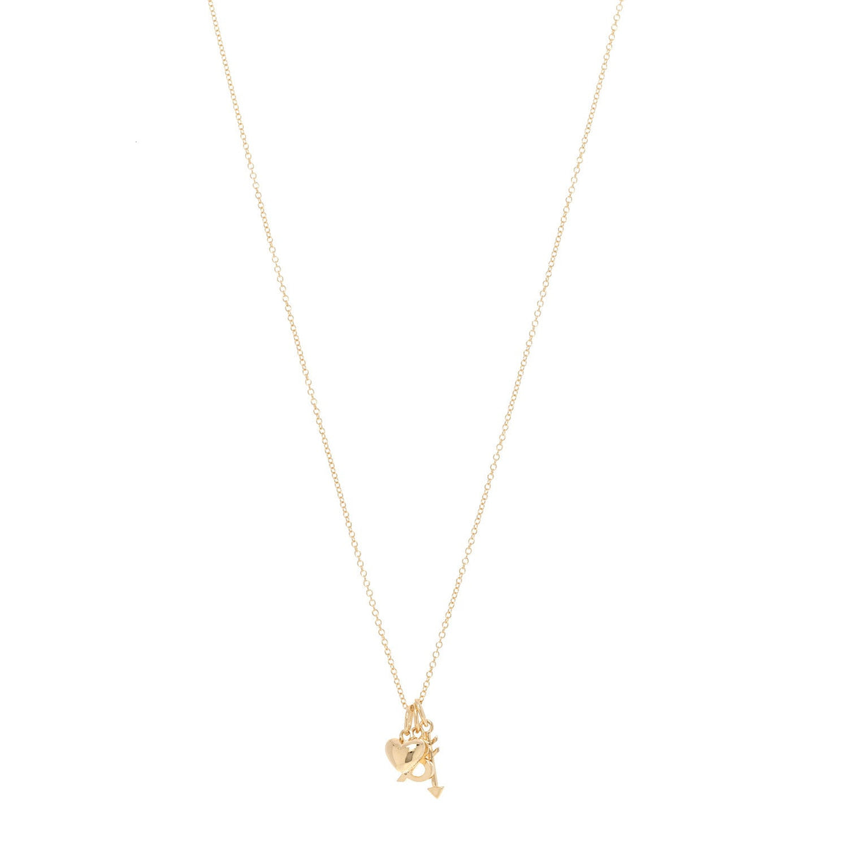 18K Yellow Gold Ampersand Arrow Heart Pendant Necklace